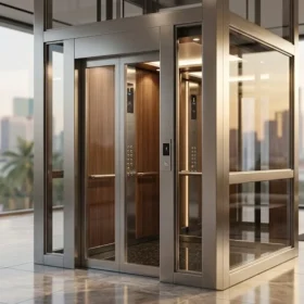 Toàn cảnh thang máy gia đình 300kg hiện đại tại showroom, ảnh hưởng đến Giá thang máy gia đình 300kg.