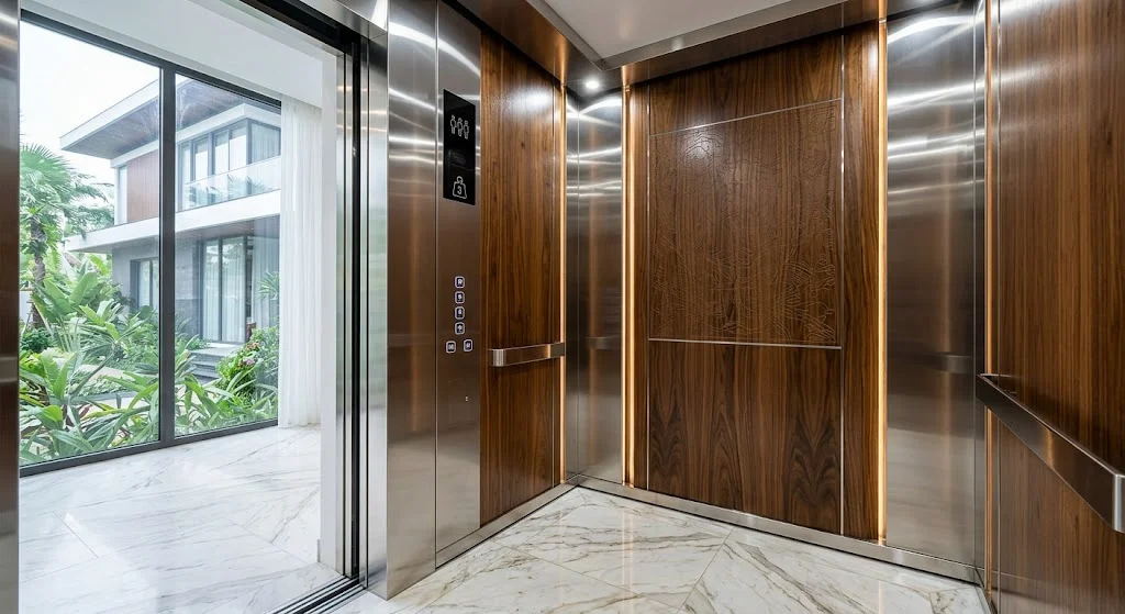 Ảnh nội thất thang máy liên doanh, minh họa cho Giá thang máy gia đình 300kg dòng liên doanh.