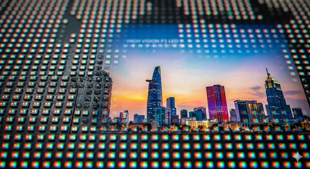 Chi tiết mật độ điểm ảnh màn hình led p2 trong hội trường trong nhà