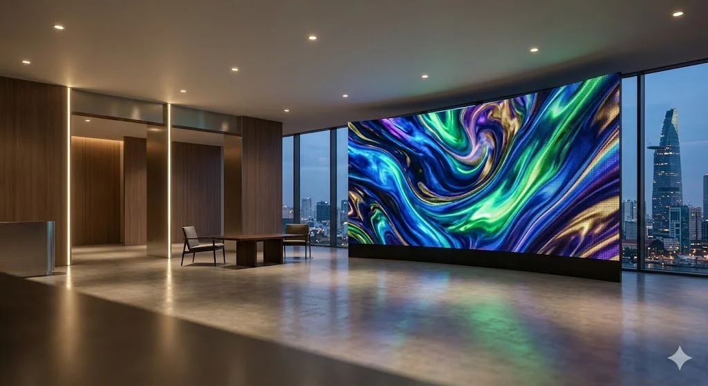 Màn hình LED P3.91 lắp đặt tại showroom hiện đại với hình ảnh hiển thị sắc nét