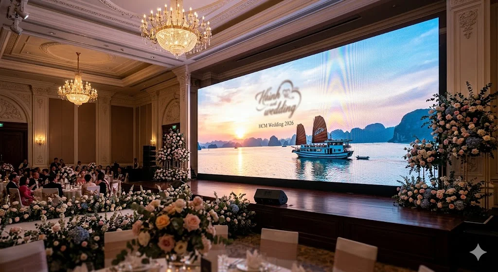 Màn hình LED P4 hội trường tiệc cưới với khoảng cách điểm ảnh mịn màng chuyên nghiệp