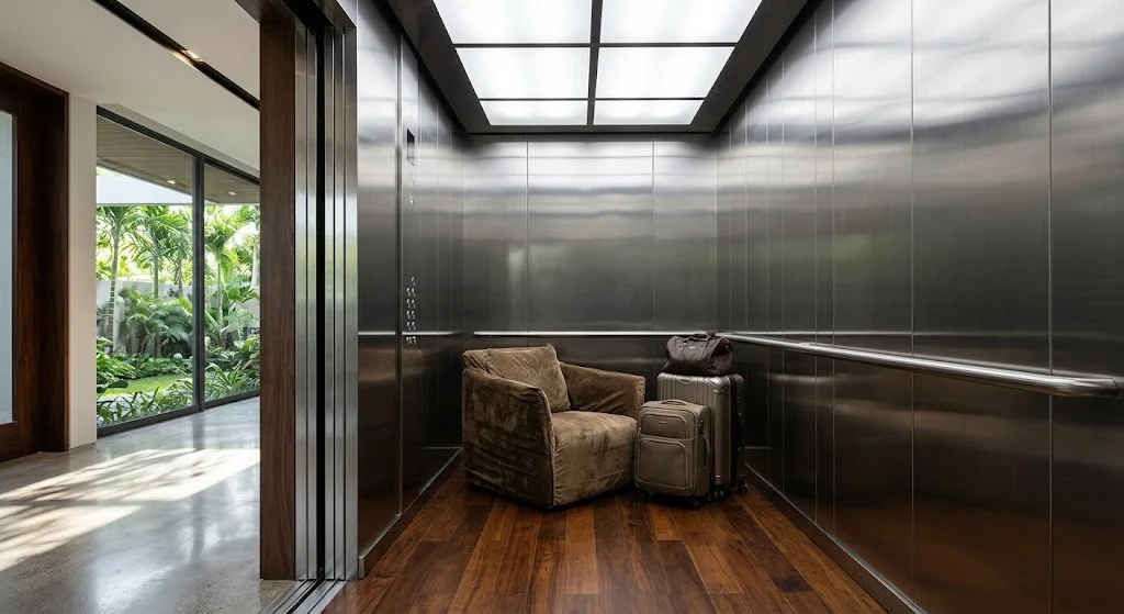 Cabin rộng rãi của thang máy gia đình nhà 4 tầng với tải trọng 450kg.