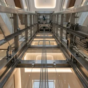 Hệ thống trục kéo và ray dẫn hướng an toàn của thang máy gia đình nhà 4 tầng