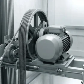 Động cơ cáp kéo an toàn của thang máy gia đình nhà 4 tầng.