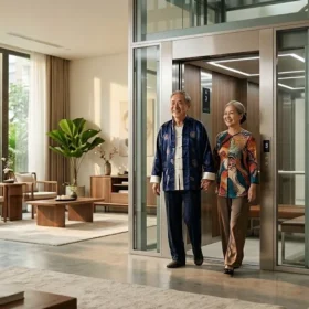 Giải pháp thang máy gia đình nhà 3 tầng giúp người lớn tuổi di chuyển an toàn.
