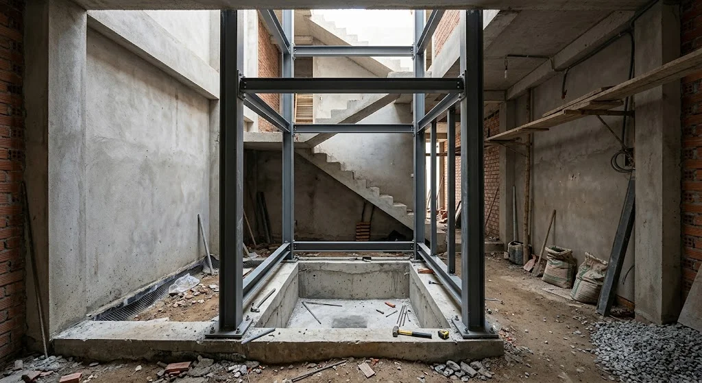 Kích thước hố pit chuẩn thi công thang máy gia đình nhà 3 tầng.