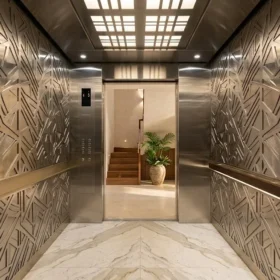 Cấu hình nội thất cabin sang trọng của thang máy gia đình nhà 3 tầng trọn gói.