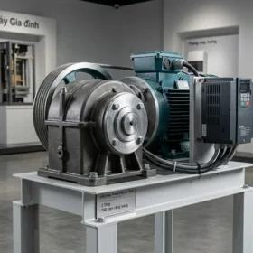 Cận cảnh máy kéo nhập khẩu của thang máy gia đình nhà 3 tầng dòng liên doanh giá tốt