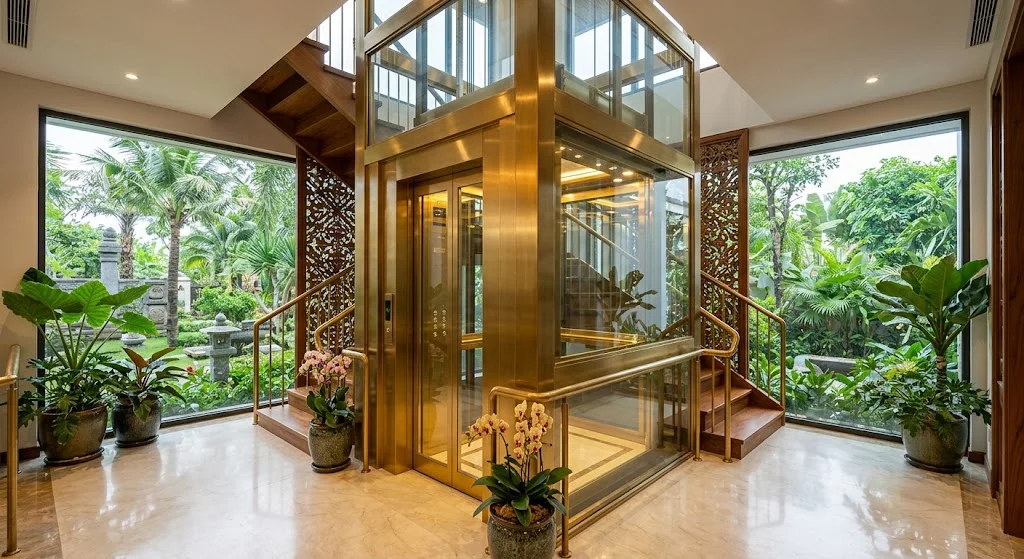 Mẫu thang máy gia đình nhà 3 tầng phân khúc nhập khẩu nguyên chiếc cao cấp.