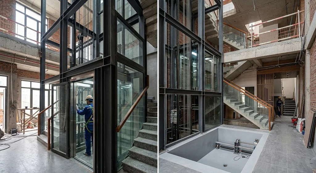 Kích thước hố thông thủy thang máy gia đình nhà 3 tầng chuẩn tại TPHCM.