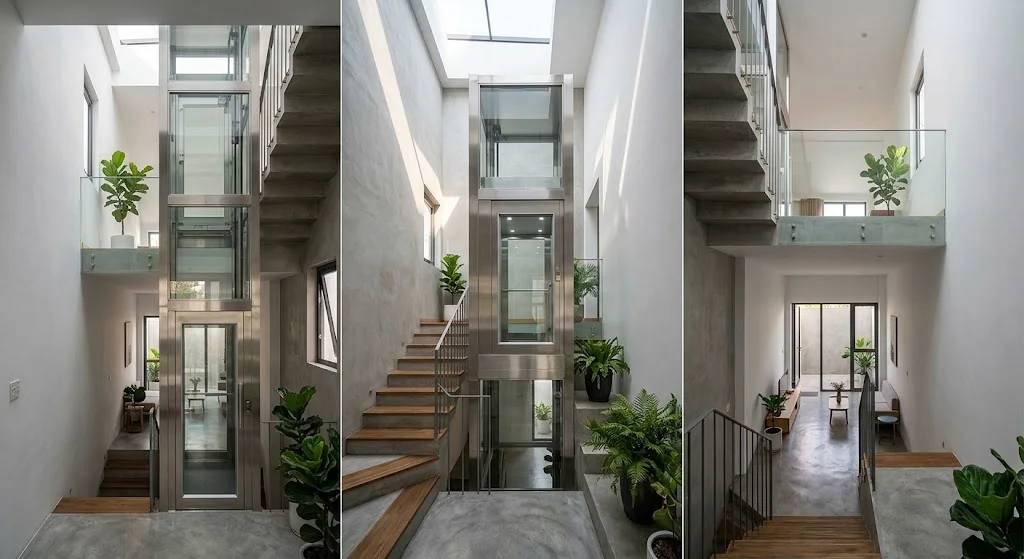 Tối ưu kích thước hố thông thủy cho hệ thống thang máy gia đình nhà 3 tầng.