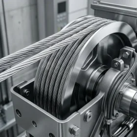 Cận cảnh động cơ không hộp số của thang máy gia đình nhà 3 tầng.