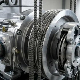 Chi tiết động cơ cáp kéo của hệ thống thang máy gia đình nhà 3 tầng.