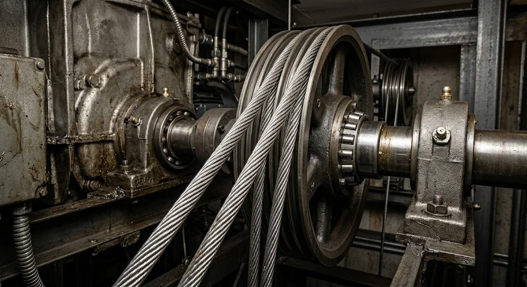 Cấu tạo máy kéo cáp tải an toàn của thang máy gia đình nhà 3 tầng.