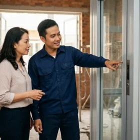 Kỹ thuật viên High Vision tư vấn lắp đặt thang máy gia đình nhà 3 tầng cho khách hàng