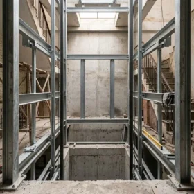 Khung thép hố pit chuẩn xác khi thi công thang máy gia đình nhà 5 tầng.