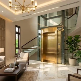 Mẫu thang máy gia đình nhà 5 tầng nhập khẩu cao cấp sang trọng.