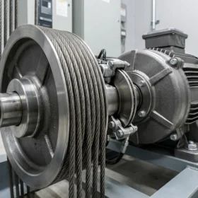 Động cơ máy kéo không hộp số êm ái của thang máy gia đình nhà 5 tầng.