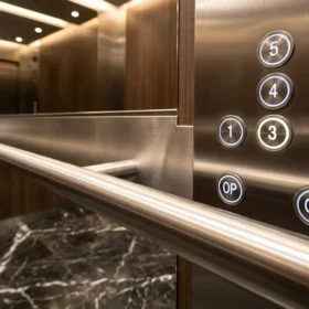 Không gian cabin thang máy gia đình nhà 5 tầng tải trọng 350kg rộng rãi.