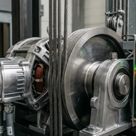 Chi tiết động cơ cáp kéo của hệ thống thang máy gia đình nhà 5 tầng.