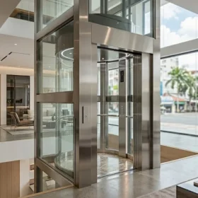 Kỹ thuật viên tư vấn lắp đặt thang máy gia đình nhà 5 tầng tại TPHCM.